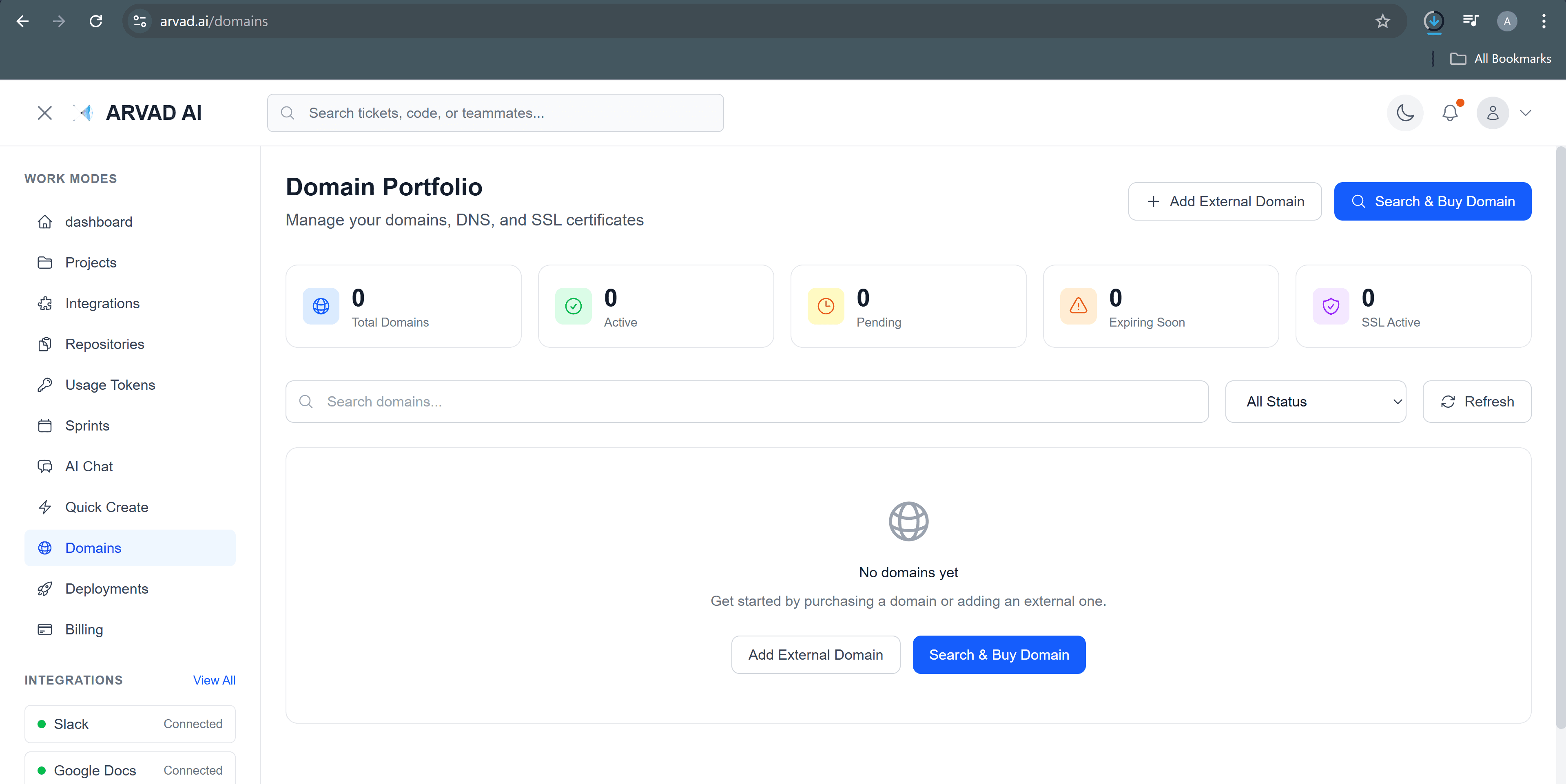 Domain Portfolio Page
