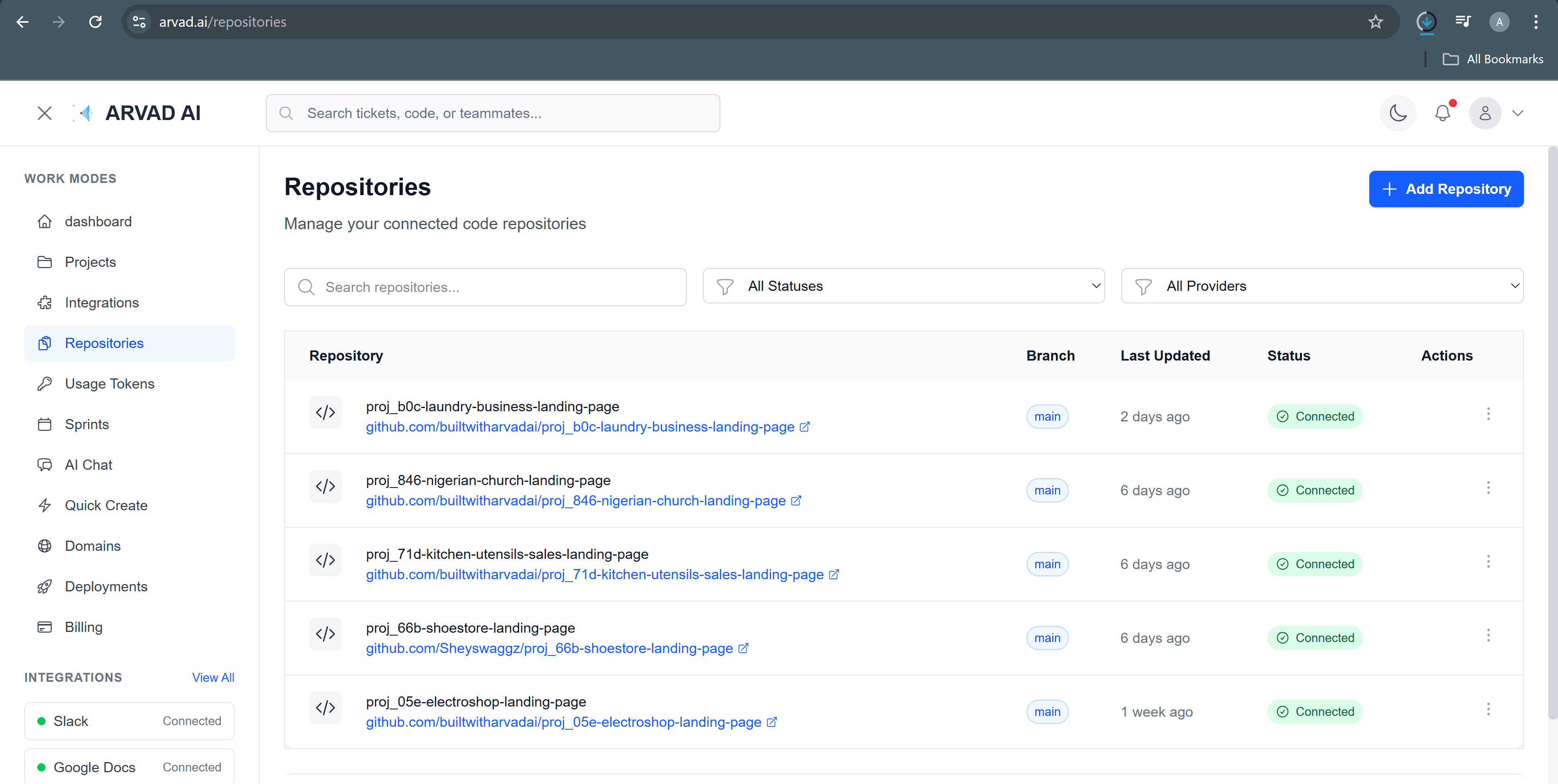 GitHub Repositories Page