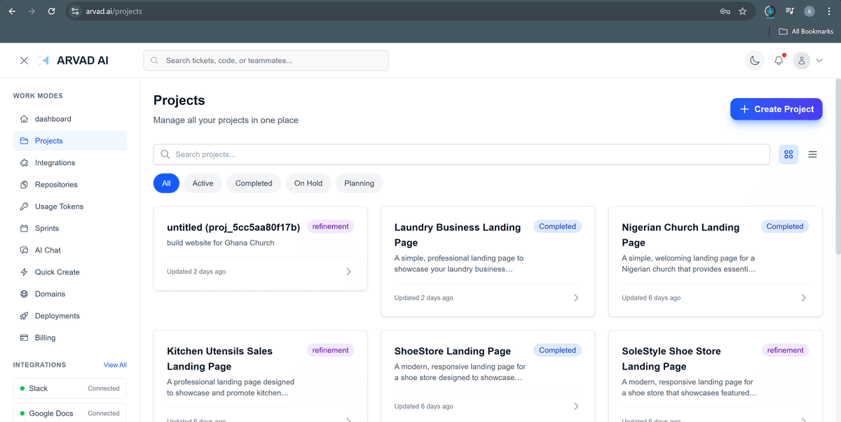 Project Listing Page