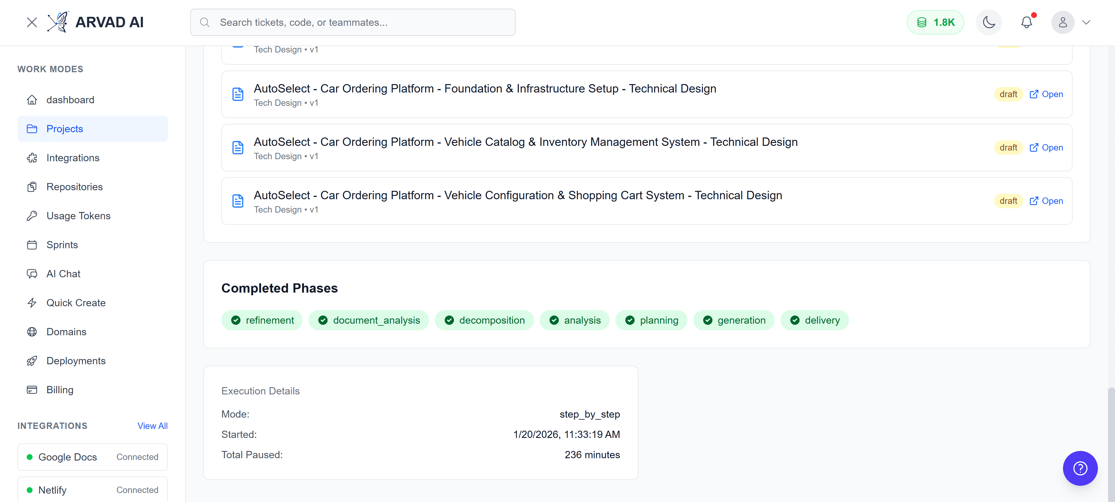 Completed Project Phases