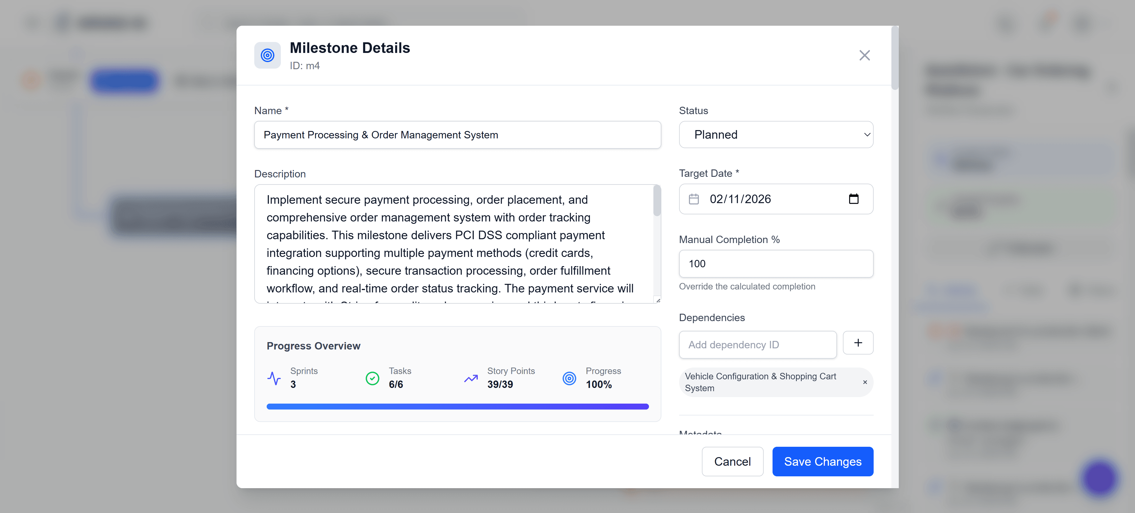 Milestone details modal