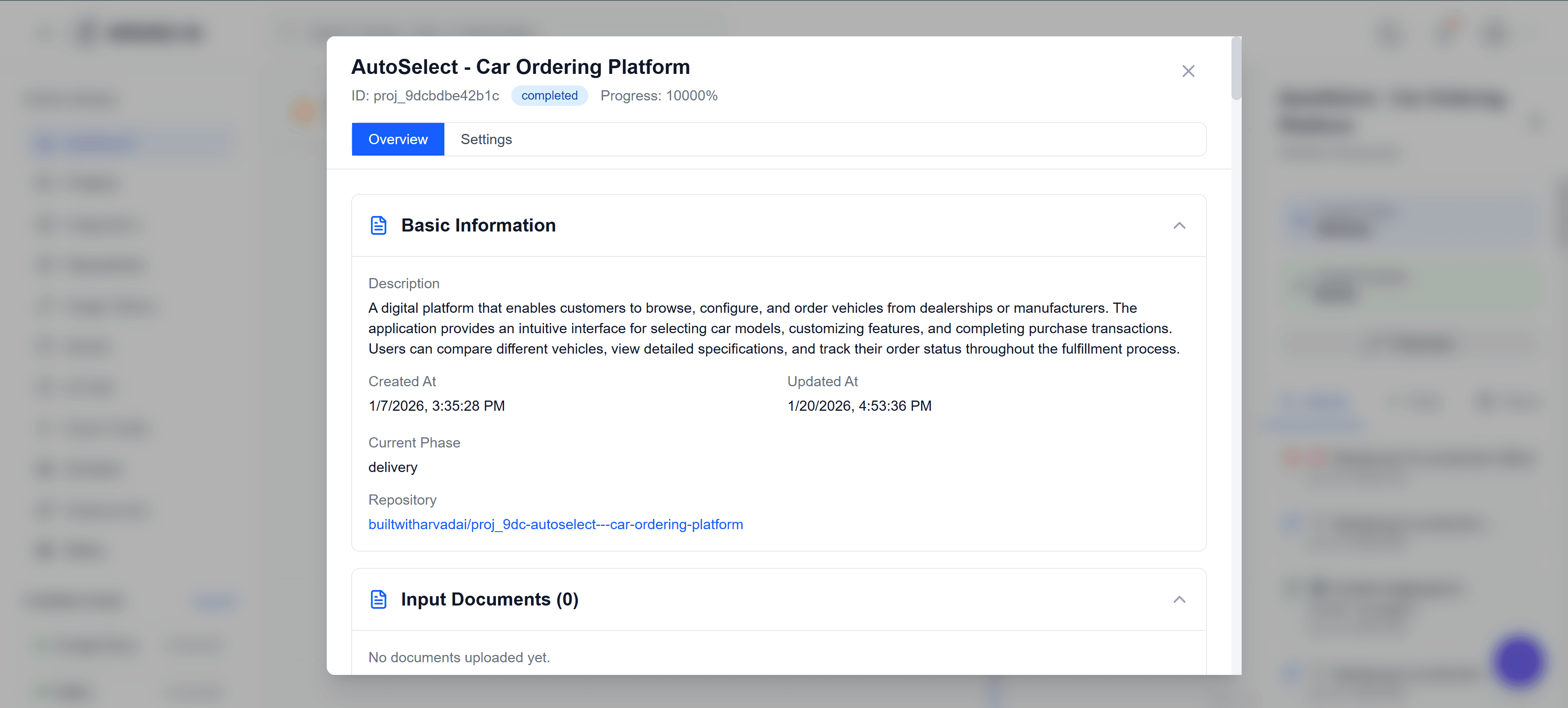 Project details modal